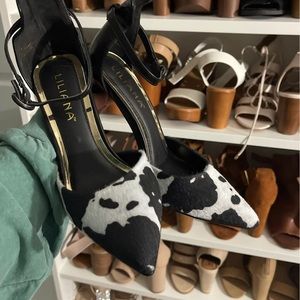 Cow print heels